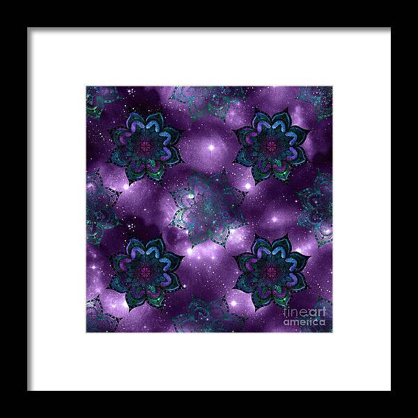 Watercolor Framed Print featuring the digital art Matava - Purple Watercolor Mandala Galaxy Dharma Pattern by Sambel Pedes
