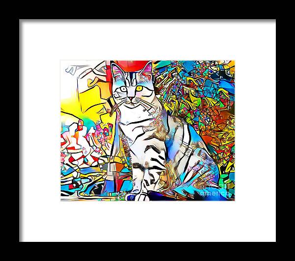 Wingsdomain Framed Print featuring the photograph Matisse The Modern Art Cat in Contemporary Vibrant Colors 20201001 v4 by Wingsdomain Art and Photography