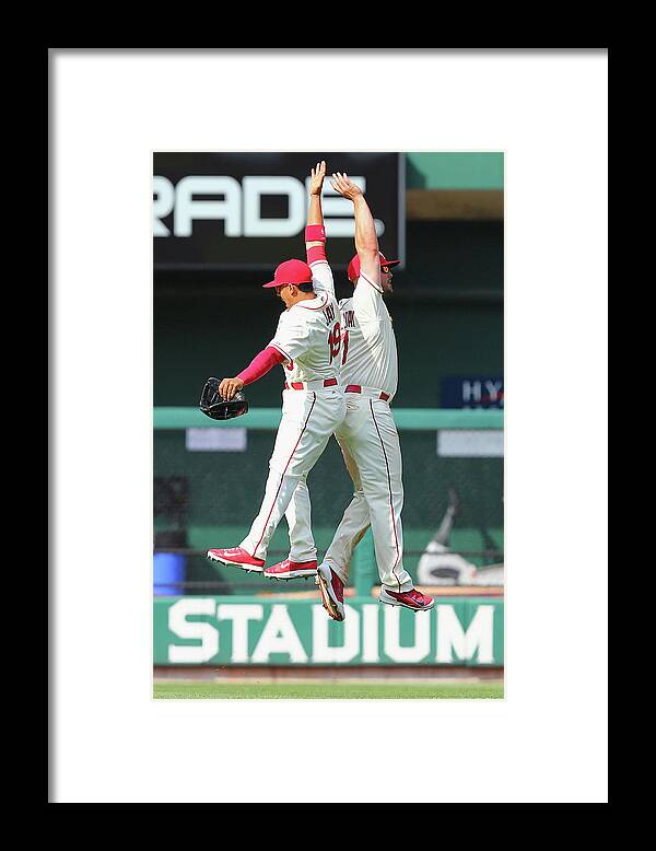 St. Louis Cardinals Framed Print featuring the photograph Matt Holliday and Jon Jay by Dilip Vishwanat