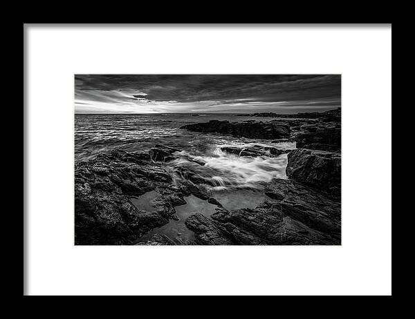 Marginal Way Framed Print featuring the photograph May Morning at Marginal Way in Black and White by Kristen Wilkinson