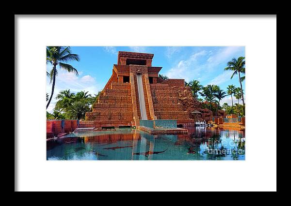 Atlantis Bahamas Framed Print featuring the photograph Mayan Temple waterpark with sharks at the Bahamas by Dejan Jovanovic