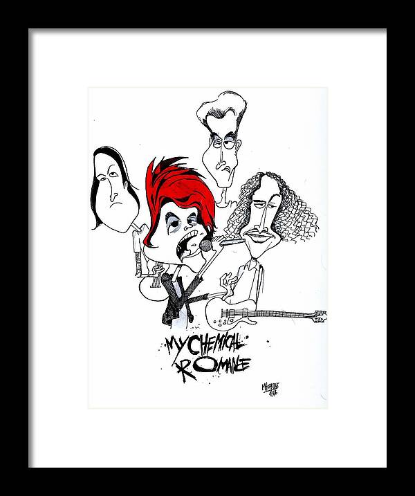 My Chemical Romance Framed Print featuring the drawing MCR by Michael Hopkins