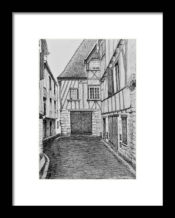 France Framed Print featuring the drawing Medieval Houses in Bergerac France by Dai Wynn