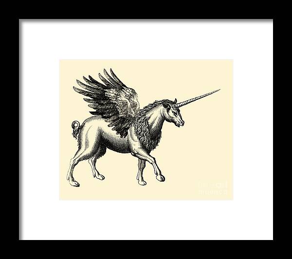 Unicorn Framed Print featuring the digital art Medieval Pegasus by Madame Memento