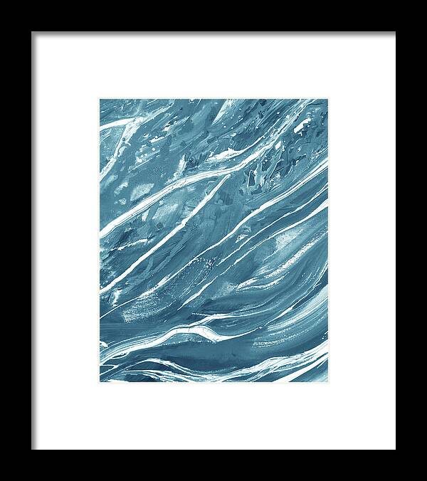 Teal Blue Framed Print featuring the painting Meditate On The Wave Peaceful Contemporary Beach Art Sea And Ocean Teal Blue I by Irina Sztukowski