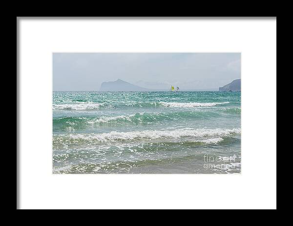 Mediterranean Sea Framed Print featuring the photograph Mediterranean Sea with waves and sailboats by Adriana Mueller