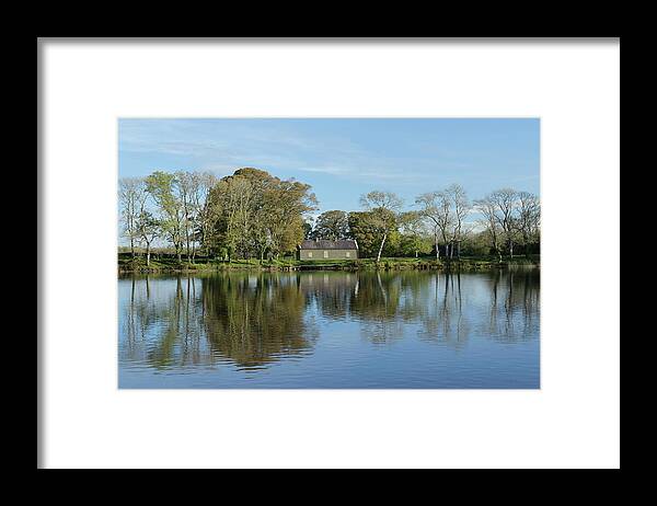 River Shannon Galway Reflections Water Trees Sky Photography Ireland Waterways Framed Print featuring the photograph Meelick reflections by Peter Skelton