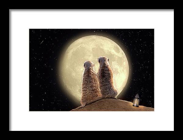 Meerkat Framed Print featuring the digital art Meerkat Moon by Nicole Wilde