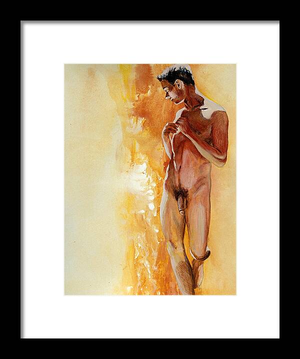 Male Nude Framed Print featuring the painting Melancholy Nude by Rene Capone