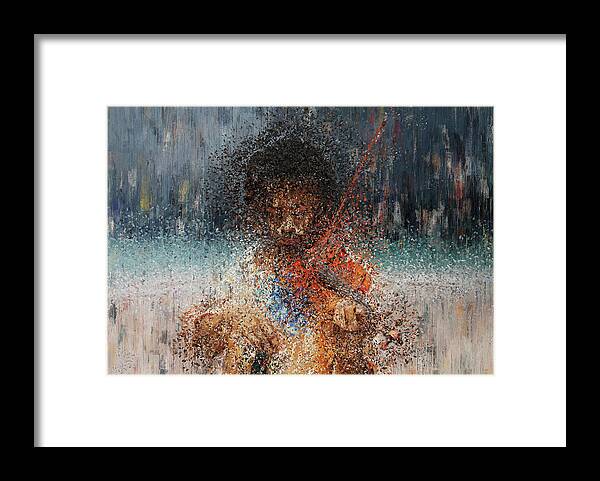 Violinist Framed Print featuring the painting Melody of the Storm by Alex Mir