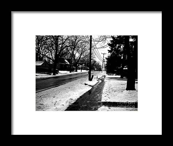 Street Framed Print featuring the photograph Melting Snow Down the Street - Black and White by Frank J Casella