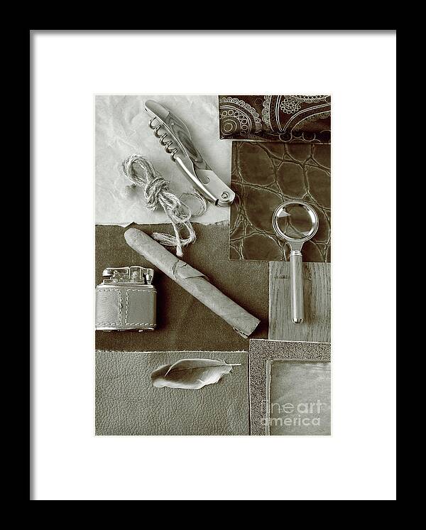 Accessories Framed Print featuring the photograph Men Accessories In Sepia by Severija Kirilovaite