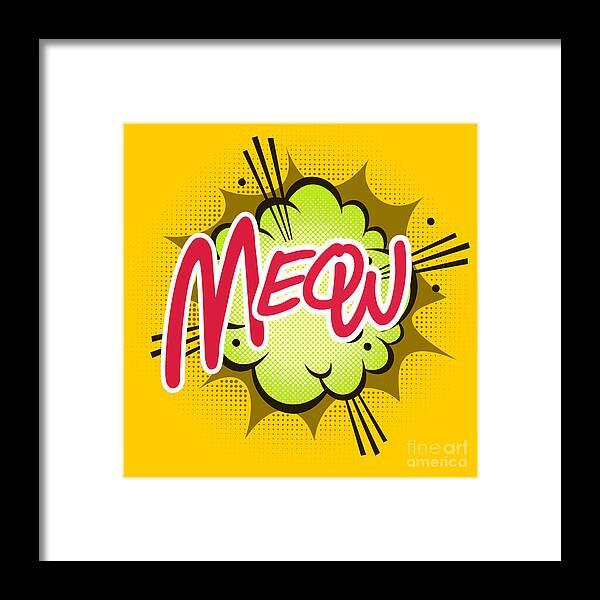 Cat Framed Print featuring the digital art Meow cat balloon comic pop art by Stefano Senise