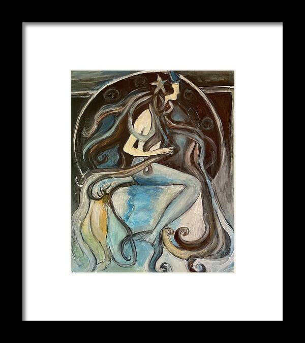 Mermaid Framed Print featuring the painting Mermaid Blue by Denice Palanuk Wilson