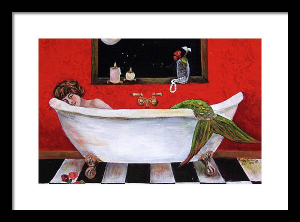 Mermaid Framed Print featuring the painting Moonlight Soak by Linda Queally by Linda Queally