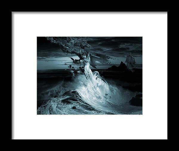 Clouds Water Horizon Framed Print featuring the digital art Mermaid Syndrom by George Grie