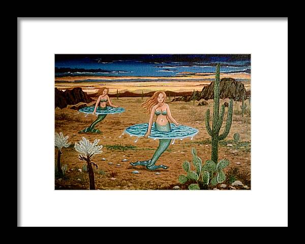 Mermaids Framed Print featuring the painting Mermaids traveling by James RODERICK