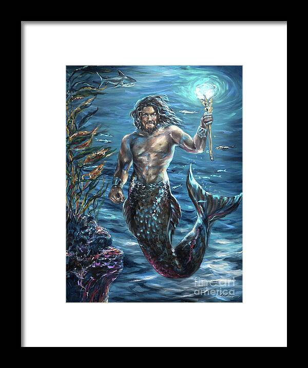 Mermaids Framed Print featuring the painting Merman Strength by Linda Olsen