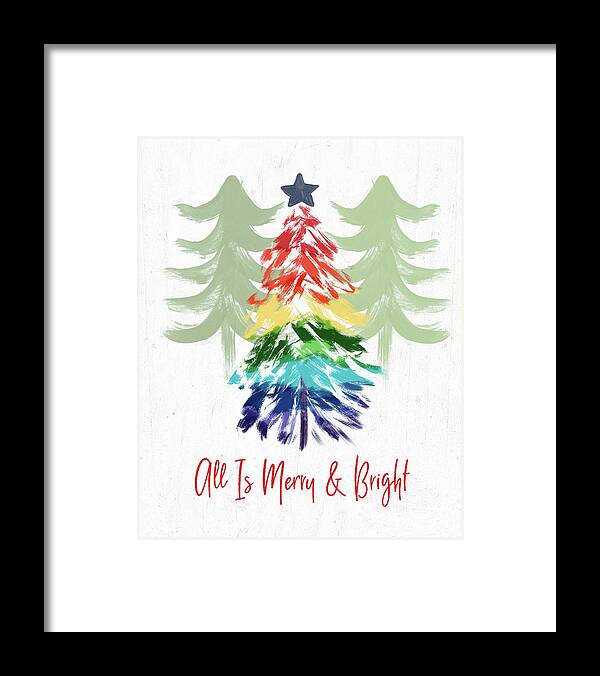 Rainbow Framed Print featuring the digital art Merry And Bright Rainbow Christmas- Art by Linda Woods by Linda Woods