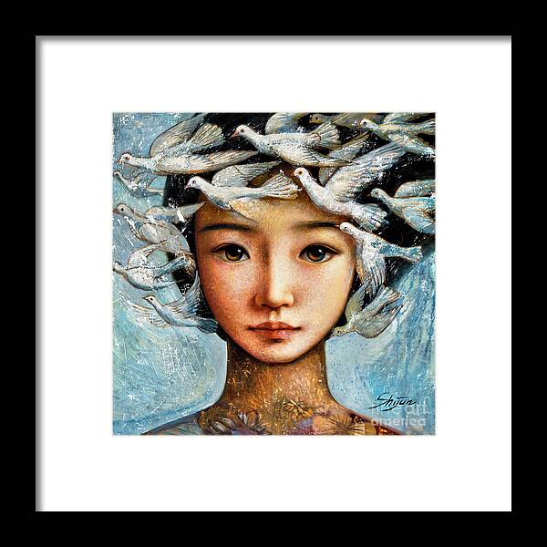 Figurative Art Framed Print featuring the painting Message of Peace by Shijun Munns