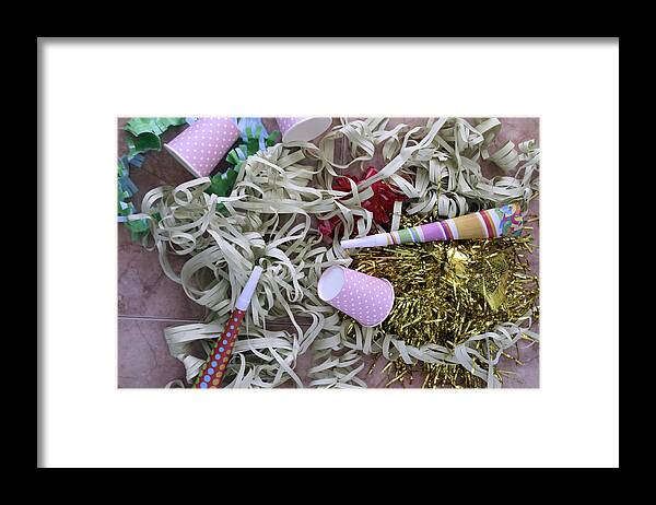 Alcohol Framed Print featuring the photograph Messy Party Floor by Isabel Pavia