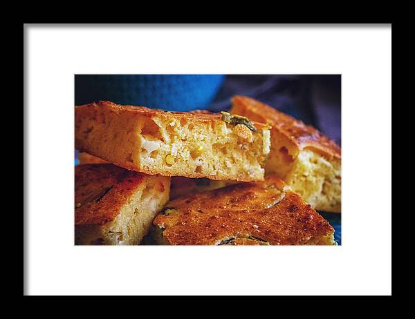 Domestic Room Framed Print featuring the photograph Mexican Corn Bread with Fresh Corn and Jalapenos by GMVozd