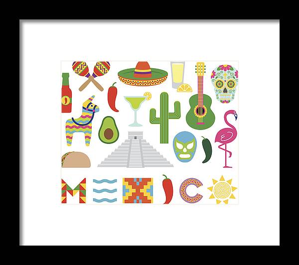 Icon Set Framed Print featuring the drawing Mexican icons by VladSt