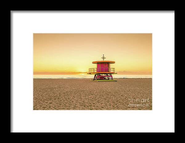 2022 Framed Print featuring the photograph Miami Beach 10th Sreet Lifeguard Tower at Sunrise Photo by Paul Velgos