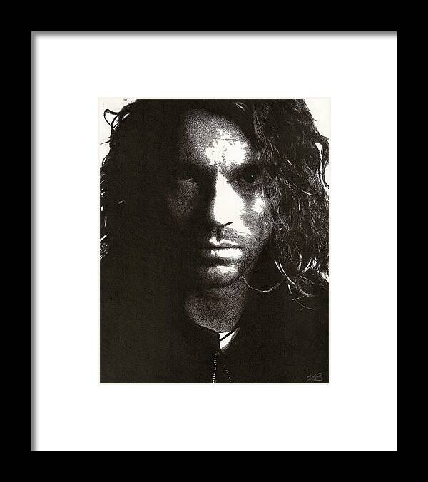 Charcoal Framed Print featuring the drawing Michael Hutchence by Mark Baranowski