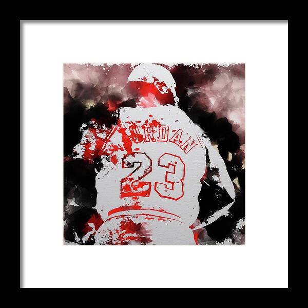 Michael Jordan Framed Print featuring the mixed media Michael Jordan On Fire by Brian Reaves