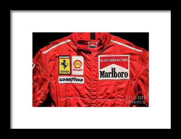 Michael Schumacher Framed Print featuring the photograph Michael Schumacher Formula F1 Racing Suit by M G Whittingham