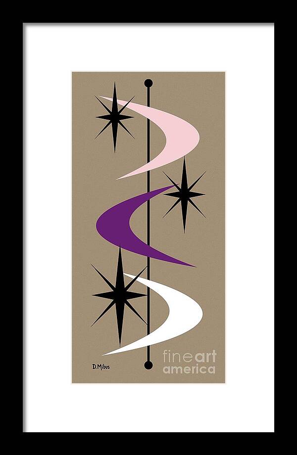  Framed Print featuring the digital art Mid Century Boomerangs Purple Pink White by Donna Mibus