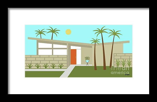 Mcm Framed Print featuring the digital art Mid Century Modern House in Tan by Donna Mibus