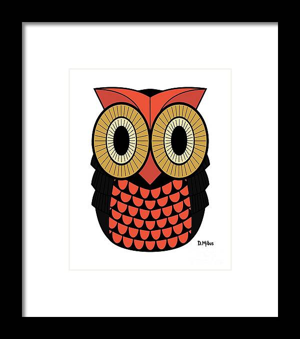 Owl Framed Print featuring the digital art Mid Century Owl in Burnt Orange and Yellow Ochre by Donna Mibus