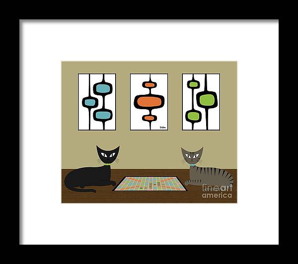 Mid Century Modern Framed Print featuring the digital art Mid Century Scrabble Cats by Donna Mibus