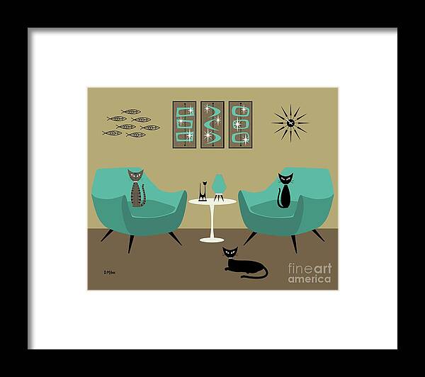 Henry Glass Chair Framed Print featuring the digital art Mid Century Teal Chairs by Donna Mibus