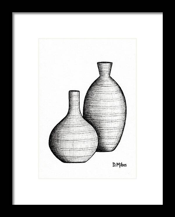 Mid Century Modern Framed Print featuring the drawing Mid Century Vases 2 Ink Drawing by Donna Mibus