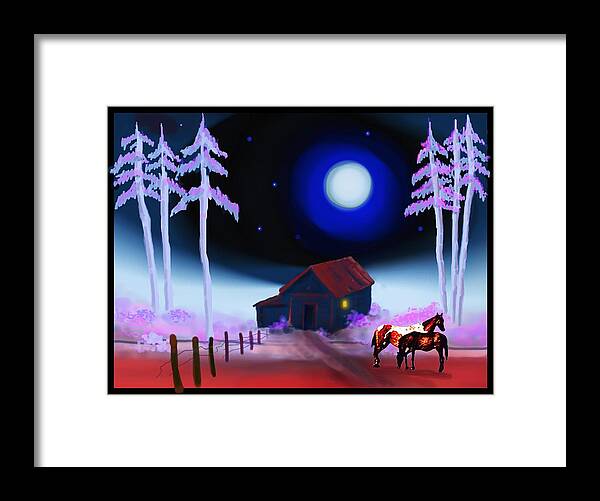 Midnight Framed Print featuring the mixed media Midnight Horses by Hartmut Jager