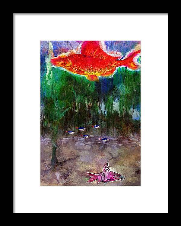 Fish Framed Print featuring the mixed media Midnight in the Aquarium by Christopher Reed