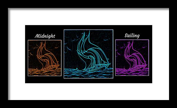 Cool Art Framed Print featuring the digital art Midnight Sailing Triptych by Ronald Mills
