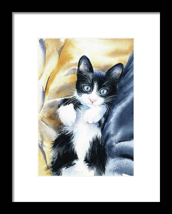 Cats Framed Print featuring the painting Midnight Tuxedo Kitten Painting by Dora Hathazi Mendes