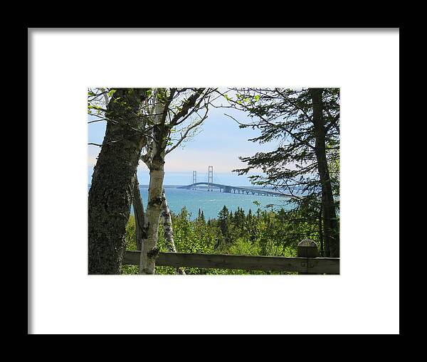Mackinac Bridge Framed Print featuring the photograph Mighty Mac From Straits State Park by Keith Stokes
