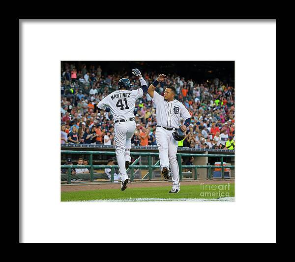 People Framed Print featuring the photograph Miguel Cabrera and Victor Martinez by Dave Reginek