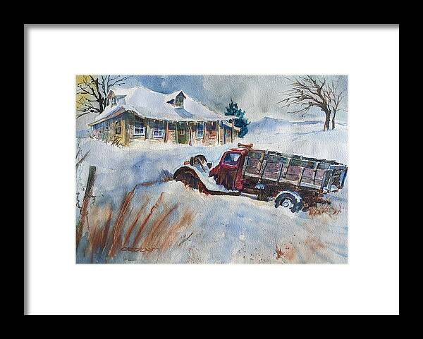 Old Trucks Framed Print featuring the painting Joe's Old Stakebed by Jackson Ordean