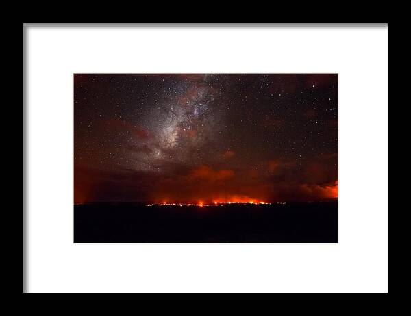 Volcanic Crater Framed Print featuring the photograph Milky Way over a Lava Flow in Hawaii by Tyler Hulett