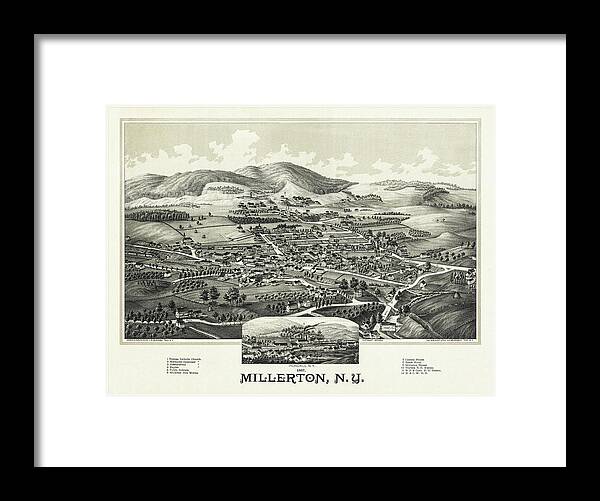 New York Map Framed Print featuring the photograph Millerton New York Vintage Map Aerial View 1887 by Carol Japp