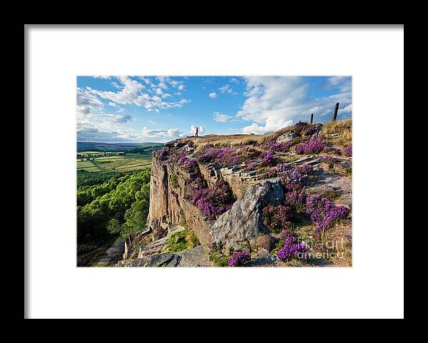 Hathersage Framed Print featuring the photograph Millstone edge and Hathersage Moor with Purple Heather, Peak District, England by Neale And Judith Clark