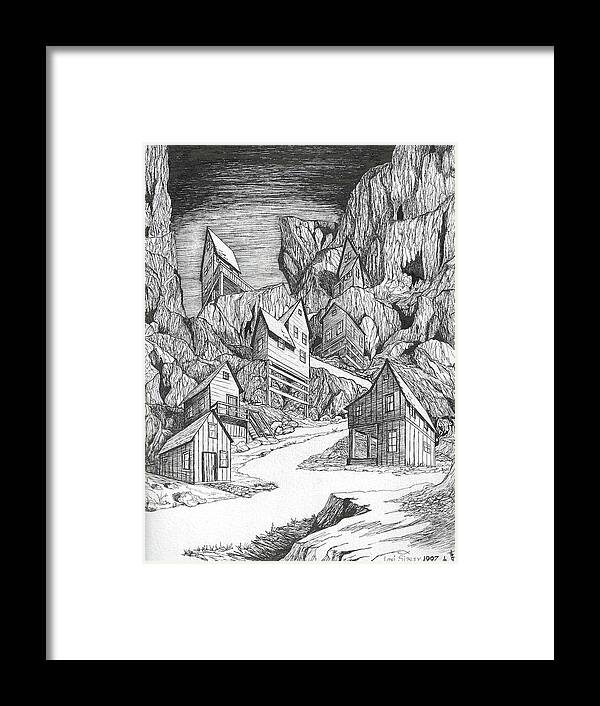 Old Framed Print featuring the drawing Miner's Village by Loxi Sibley