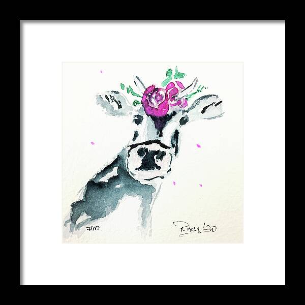 Cow Framed Print featuring the painting Mini Cow 10 by Roxy Rich