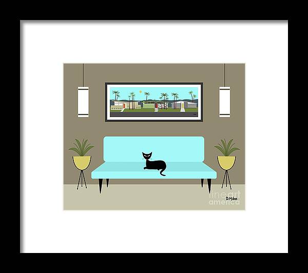 Mid Century Cat Framed Print featuring the digital art Mini Mid Century Neighborhood by Donna Mibus